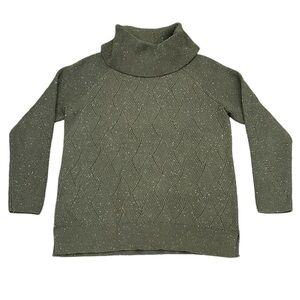 Talbots Cowlneck Turtleneck Diamond Tweed Pullover Sweater Sage Moss Green Large